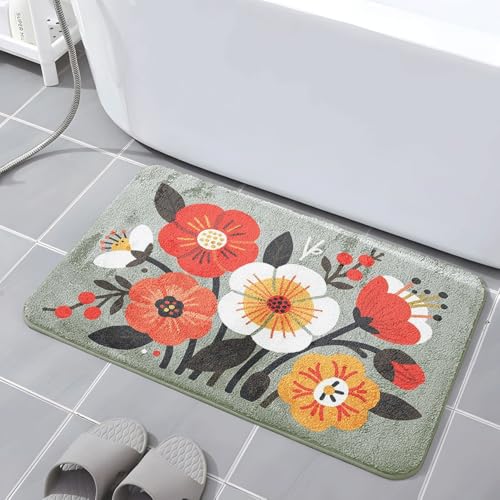 Badematte 40X60Cm Gelbe Und Weiße Blumen Mikrofaser Badvorleger Fußmatte Badteppich Super Saugfähig Badezimmerteppich,Badematte rutschfest Waschbar,Badteppich Für Dusche Badewannen von Guoshuai