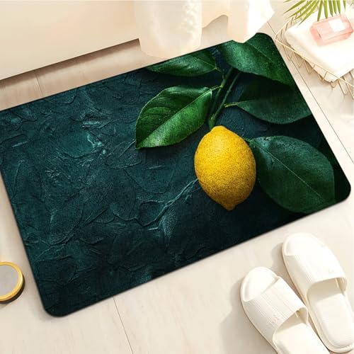 Badematte 40X60Cm Gelbe Zitrone Mikrofaser Badvorleger Fußmatte Badteppich Super Saugfähig Badezimmerteppich,Badematte rutschfest Waschbar,Badteppich Für Dusche Badewannen von Guoshuai