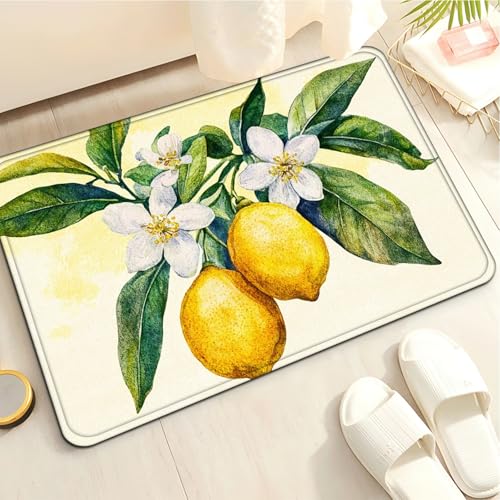 Badematte 40X60Cm Gelbe Zitrone Mikrofaser Badvorleger Fußmatte Badteppich Super Saugfähig Badezimmerteppich,Badematte rutschfest Waschbar,Badteppich Für Dusche Badewannen von Guoshuai