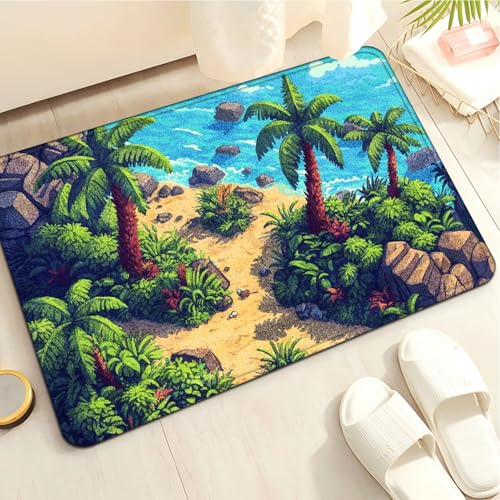 Badematte 40X60Cm Grüne Bäume Mikrofaser Badvorleger Fußmatte Badteppich Super Saugfähig Badezimmerteppich,Badematte rutschfest Waschbar,Badteppich Für Dusche Badewannen von Guoshuai
