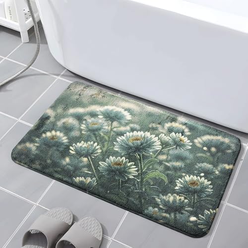 Badematte 40X60Cm Grüne Blumen Mikrofaser Badvorleger Fußmatte Badteppich Super Saugfähig Badezimmerteppich,Badematte rutschfest Waschbar,Badteppich Für Dusche Badewannen von Guoshuai