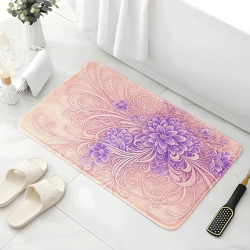 Badematte 40X60Cm Lila Blumen Mikrofaser Badvorleger Fußmatte Badteppich Super Saugfähig Badezimmerteppich,Badematte rutschfest Waschbar,Badteppich Für Dusche Badewannen von Guoshuai