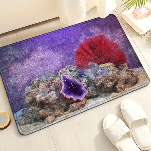 Badematte 40X60Cm Lila Stein Mikrofaser Badvorleger Fußmatte Badteppich Super Saugfähig Badezimmerteppich,Badematte rutschfest Waschbar,Badteppich Für Dusche Badewannen von Guoshuai