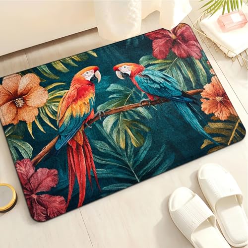 Badematte 40X60Cm Orange Blumen Mikrofaser Badvorleger Fußmatte Badteppich Super Saugfähig Badezimmerteppich,Badematte rutschfest Waschbar,Badteppich Für Dusche Badewannen von Guoshuai