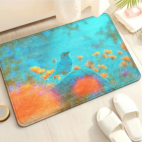 Badematte 40X60Cm Orange Blumen Mikrofaser Badvorleger Fußmatte Badteppich Super Saugfähig Badezimmerteppich,Badematte rutschfest Waschbar,Badteppich Für Dusche Badewannen von Guoshuai