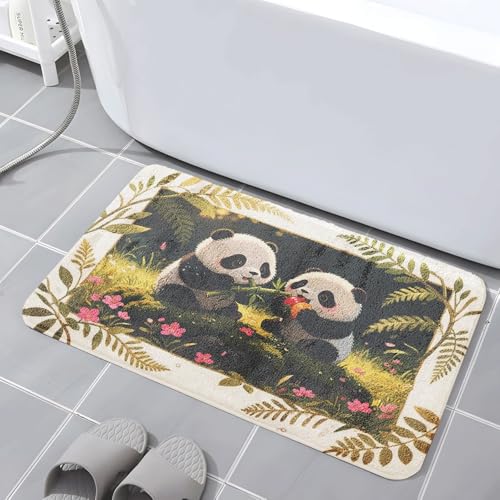 Badematte 40X60Cm Panda Bambus Mikrofaser Badvorleger Fußmatte Badteppich Super Saugfähig Badezimmerteppich,Badematte rutschfest Waschbar,Badteppich Für Dusche Badewannen von Guoshuai