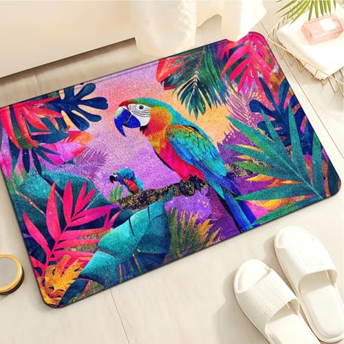 Badematte 40X60Cm Pink Blätter Mikrofaser Badvorleger Fußmatte Badteppich Super Saugfähig Badezimmerteppich,Badematte rutschfest Waschbar,Badteppich Für Dusche Badewannen von Guoshuai