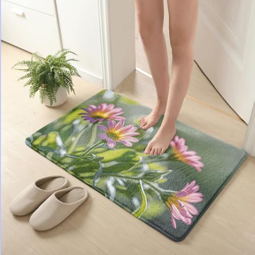 Badematte 40X60Cm Rosa Blumen Mikrofaser Badvorleger Fußmatte Badteppich Super Saugfähig Badezimmerteppich,Badematte rutschfest Waschbar,Badteppich Für Dusche Badewannen von Guoshuai