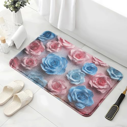 Badematte 40X60Cm Rosa Blumen Mikrofaser Badvorleger Fußmatte Badteppich Super Saugfähig Badezimmerteppich,Badematte rutschfest Waschbar,Badteppich Für Dusche Badewannen von Guoshuai