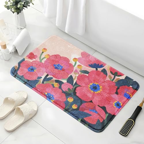 Badematte 40X60Cm Rosa Blumen Mikrofaser Badvorleger Fußmatte Badteppich Super Saugfähig Badezimmerteppich,Badematte rutschfest Waschbar,Badteppich Für Dusche Badewannen von Guoshuai