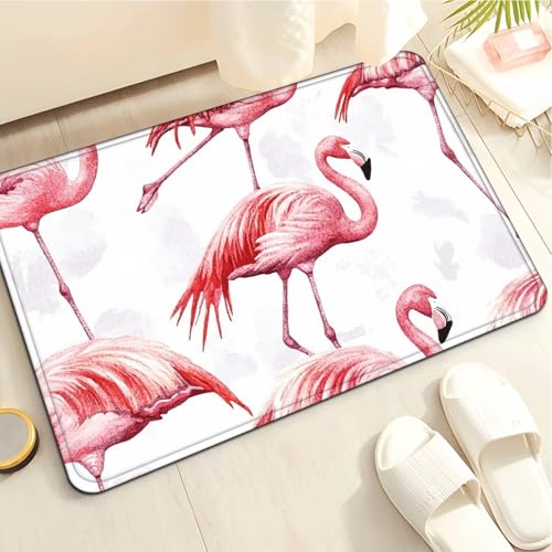 Badematte 40X60Cm Rosa Flamingos Mikrofaser Badvorleger Fußmatte Badteppich Super Saugfähig Badezimmerteppich,Badematte rutschfest Waschbar,Badteppich Für Dusche Badewannen von Guoshuai
