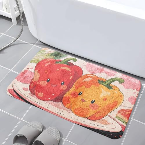 Badematte 40X60Cm Rot Gelb Mikrofaser Badvorleger Fußmatte Badteppich Super Saugfähig Badezimmerteppich,Badematte rutschfest Waschbar,Badteppich Für Dusche Badewannen von Guoshuai