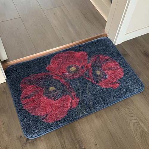 Badematte 40X60Cm Rote Blume Mikrofaser Badvorleger Fußmatte Badteppich Super Saugfähig Badezimmerteppich,Badematte rutschfest Waschbar,Badteppich Für Dusche Badewannen von Guoshuai