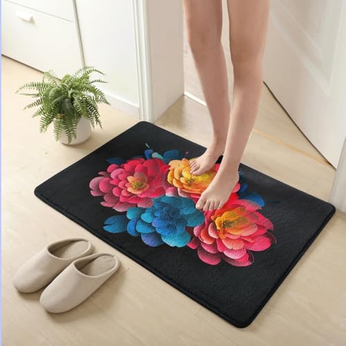 Badematte 40X60Cm Rote Blume Mikrofaser Badvorleger Fußmatte Badteppich Super Saugfähig Badezimmerteppich,Badematte rutschfest Waschbar,Badteppich Für Dusche Badewannen von Guoshuai