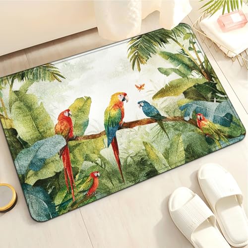 Badematte 40X60Cm Roter Papagei Mikrofaser Badvorleger Fußmatte Badteppich Super Saugfähig Badezimmerteppich,Badematte rutschfest Waschbar,Badteppich Für Dusche Badewannen von Guoshuai