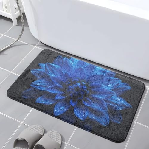 Badematte 40X60Cm Tiefblaue Blumen Mikrofaser Badvorleger Fußmatte Badteppich Super Saugfähig Badezimmerteppich,Badematte rutschfest Waschbar,Badteppich Für Dusche Badewannen von Guoshuai