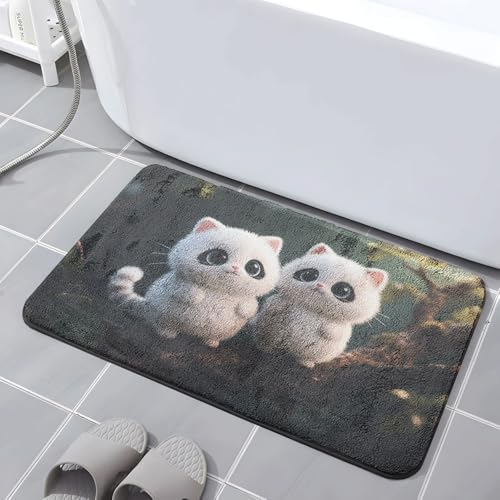 Badematte 40X60Cm Weiße Tiere Mikrofaser Badvorleger Fußmatte Badteppich Super Saugfähig Badezimmerteppich,Badematte rutschfest Waschbar,Badteppich Für Dusche Badewannen von Guoshuai