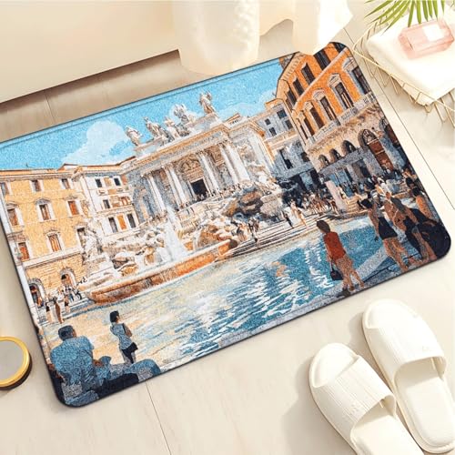 Badematte 40X60Cm Weißes Gebäude Mikrofaser Badvorleger Fußmatte Badteppich Super Saugfähig Badezimmerteppich,Badematte rutschfest Waschbar,Badteppich Für Dusche Badewannen von Guoshuai