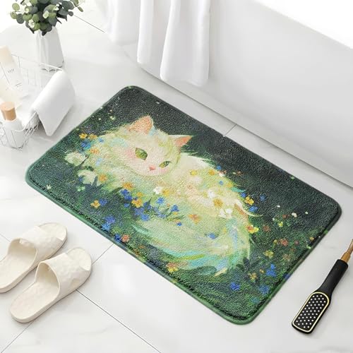 Badematte rutschfest 50X80Cm Blaue Und Gelbe Blumen Eckig Mikrofaser Badematte,Badezimmerteppich Absorbent Weicher Badteppich, Dichter Hochflor,Washable for Bathroom,Fußmatte, Haustiermatte von Guoshuai