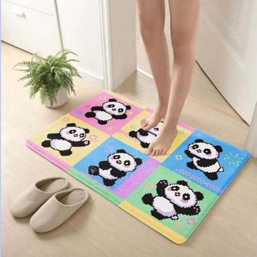 Badematte rutschfest 50X80Cm Cartoon Panda Eckig Mikrofaser Badematte,Badezimmerteppich Absorbent Weicher Badteppich, Dichter Hochflor,Washable for Bathroom,Fußmatte, Haustiermatte von Guoshuai