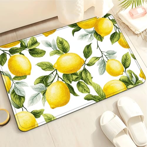 Badematte rutschfest 50X80Cm Früchte Zitrone Eckig Mikrofaser Badematte,Badezimmerteppich Absorbent Weicher Badteppich, Dichter Hochflor,Washable for Bathroom,Fußmatte, Haustiermatte von Guoshuai
