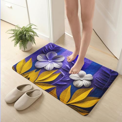 Badematte rutschfest 50X80Cm Gelbe Blätter Eckig Mikrofaser Badematte,Badezimmerteppich Absorbent Weicher Badteppich, Dichter Hochflor,Washable for Bathroom,Fußmatte, Haustiermatte von Guoshuai