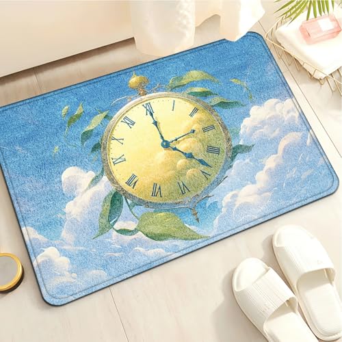 Badematte rutschfest 50X80Cm Gelbe Uhr Eckig Mikrofaser Badematte,Badezimmerteppich Absorbent Weicher Badteppich, Dichter Hochflor,Washable for Bathroom,Fußmatte, Haustiermatte von Guoshuai