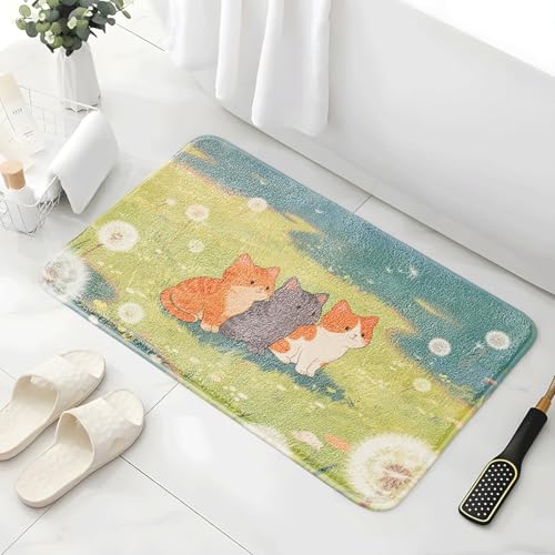 Badematte rutschfest 50X80Cm Gelbe Weiße Katze Eckig Mikrofaser Badematte,Badezimmerteppich Absorbent Weicher Badteppich, Dichter Hochflor,Washable for Bathroom,Fußmatte, Haustiermatte von Guoshuai