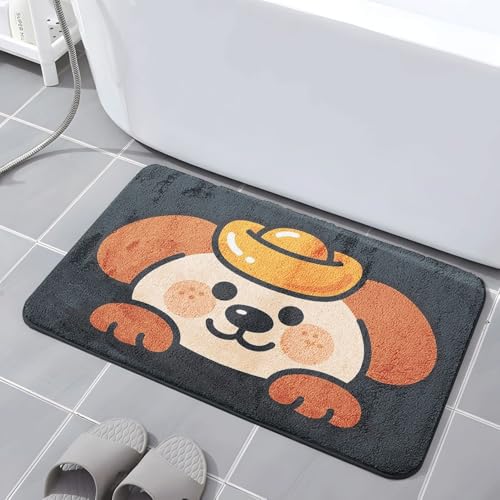 Badematte rutschfest 50X80Cm Gelber Hund Eckig Mikrofaser Badematte,Badezimmerteppich Absorbent Weicher Badteppich, Dichter Hochflor,Washable for Bathroom,Fußmatte, Haustiermatte von Guoshuai