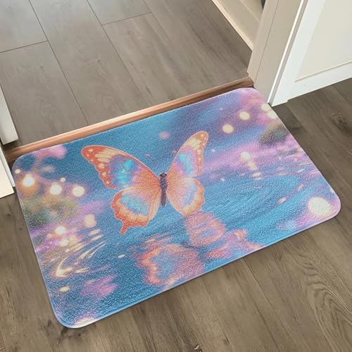 Badematte rutschfest 50X80Cm Gelber Schmetterling Eckig Mikrofaser Badematte,Badezimmerteppich Absorbent Weicher Badteppich, Dichter Hochflor,Washable for Bathroom,Fußmatte, Haustiermatte von Guoshuai