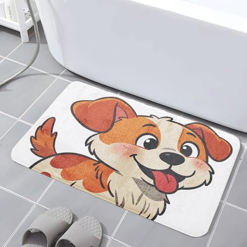 Badematte rutschfest 50X80Cm Gelber Weißer Hund Eckig Mikrofaser Badematte,Badezimmerteppich Absorbent Weicher Badteppich, Dichter Hochflor,Washable for Bathroom,Fußmatte, Haustiermatte von Guoshuai