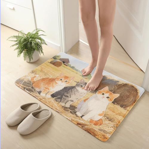 Badematte rutschfest 50X80Cm Graue Weiße Katze Eckig Mikrofaser Badematte,Badezimmerteppich Absorbent Weicher Badteppich, Dichter Hochflor,Washable for Bathroom,Fußmatte, Haustiermatte von Guoshuai