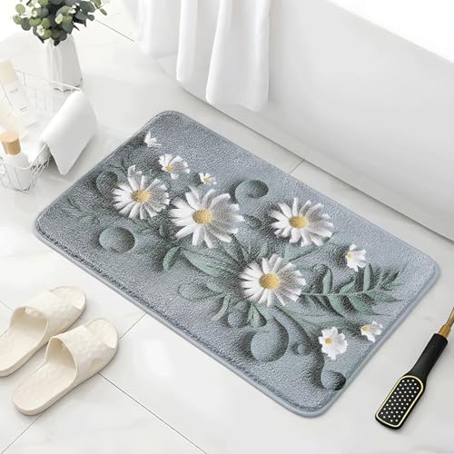 Badematte rutschfest 50X80Cm Grüne Blätter Eckig Mikrofaser Badematte,Badezimmerteppich Absorbent Weicher Badteppich, Dichter Hochflor,Washable for Bathroom,Fußmatte, Haustiermatte von Guoshuai