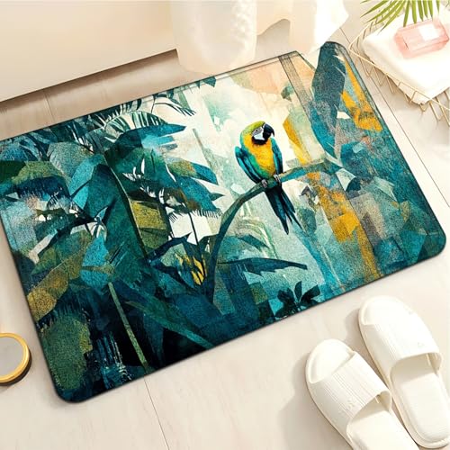 Badematte rutschfest 50X80Cm Grüner Vogel Eckig Mikrofaser Badematte,Badezimmerteppich Absorbent Weicher Badteppich, Dichter Hochflor,Washable for Bathroom,Fußmatte, Haustiermatte von Guoshuai
