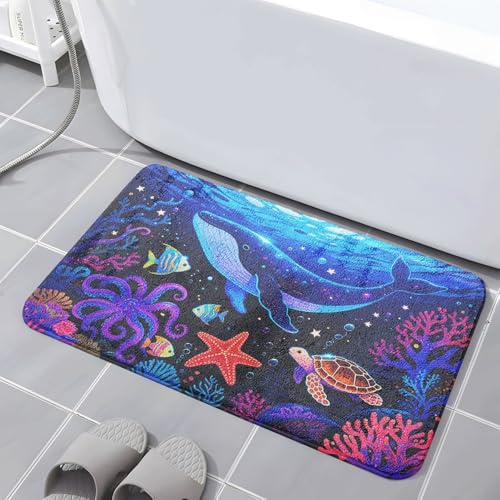 Badematte rutschfest 50X80Cm Lila Koralle Eckig Mikrofaser Badematte,Badezimmerteppich Absorbent Weicher Badteppich, Dichter Hochflor,Washable for Bathroom,Fußmatte, Haustiermatte von Guoshuai