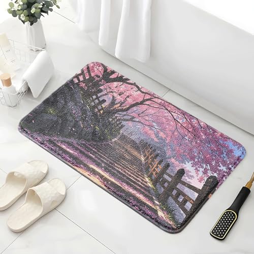 Badematte rutschfest 50X80Cm Pink Bäume Eckig Mikrofaser Badematte,Badezimmerteppich Absorbent Weicher Badteppich, Dichter Hochflor,Washable for Bathroom,Fußmatte, Haustiermatte von Guoshuai
