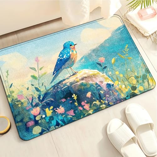 Badematte rutschfest 50X80Cm Rosa Blumen Eckig Mikrofaser Badematte,Badezimmerteppich Absorbent Weicher Badteppich, Dichter Hochflor,Washable for Bathroom,Fußmatte, Haustiermatte von Guoshuai