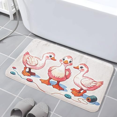 Badematte rutschfest 50X80Cm Rosa Ente Eckig Mikrofaser Badematte,Badezimmerteppich Absorbent Weicher Badteppich, Dichter Hochflor,Washable for Bathroom,Fußmatte, Haustiermatte von Guoshuai