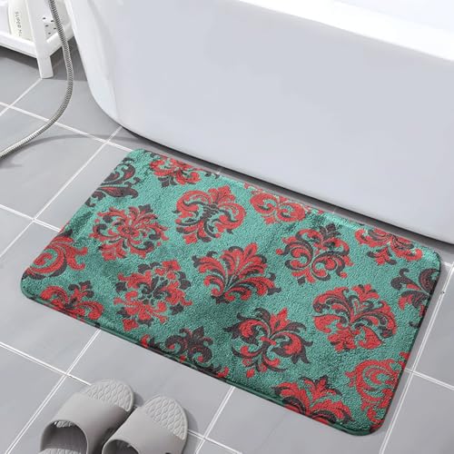 Badematte rutschfest 50X80Cm Rot Grün Eckig Mikrofaser Badematte,Badezimmerteppich Absorbent Weicher Badteppich, Dichter Hochflor,Washable for Bathroom,Fußmatte, Haustiermatte von Guoshuai