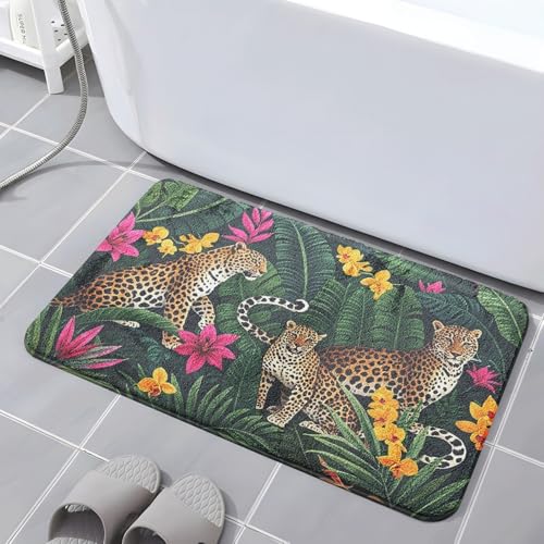 Badematte rutschfest 50X80Cm Tier Und Pflanze Eckig Mikrofaser Badematte,Badezimmerteppich Absorbent Weicher Badteppich, Dichter Hochflor,Washable for Bathroom,Fußmatte, Haustiermatte von Guoshuai