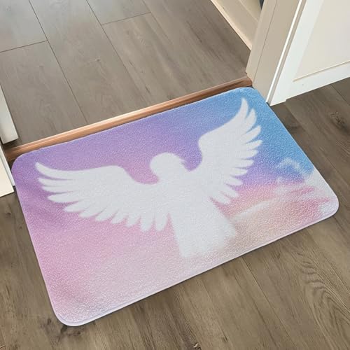 Badematte rutschfest 50X80Cm Weiße Flügel Eckig Mikrofaser Badematte,Badezimmerteppich Absorbent Weicher Badteppich, Dichter Hochflor,Washable for Bathroom,Fußmatte, Haustiermatte von Guoshuai