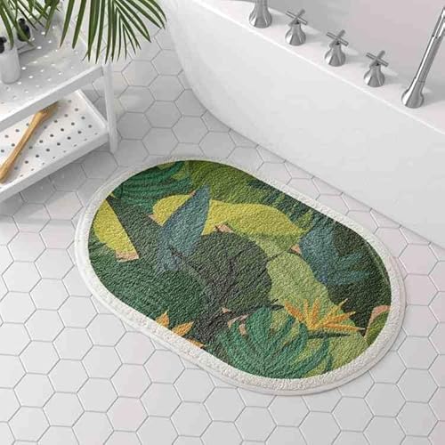 Badezimmermatte rutschfest 50X80Cm Elliptisch Grün Badematte Rutschfester,Badteppich Machine Washable for Shower, Bath and Toilet,Mikrofaser,Schnelltrocknende,Antibakteriell von Guoshuai