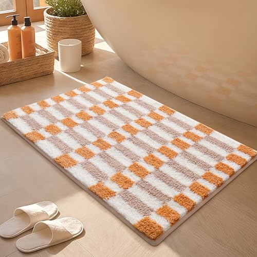 Badezimmermatte rutschfest 50X80Cm Gelb Weiß Badematte Rutschfester,Badteppich Machine Washable for Shower, Bath and Toilet,Mikrofaser,Schnelltrocknende,Antibakteriell von Guoshuai
