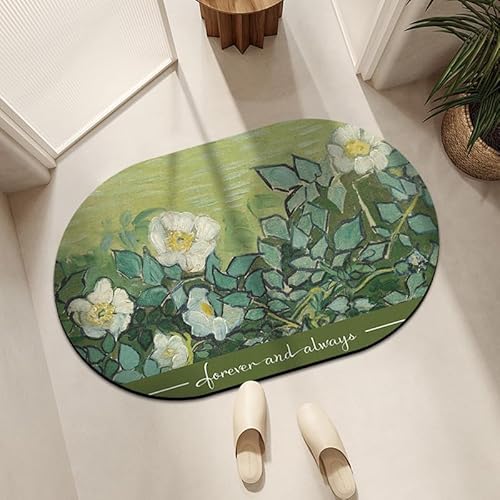 Badezimmerteppich 40X60Cm Grüne Blumen Duschvorleger Badematte Deko Küchenteppich Duschmatte rutschfest Waschbar Badteppich Badvorleger Kieselgur Dusche rutschfest von Guoshuai