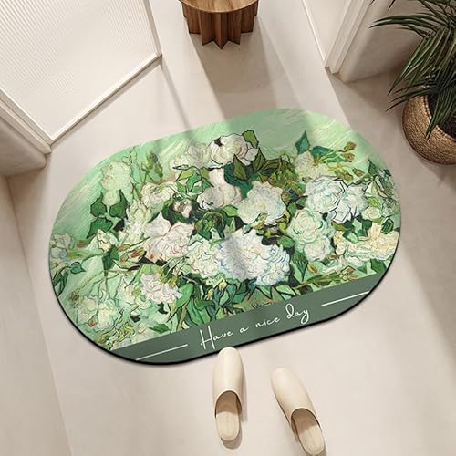 Badezimmerteppich 40X60Cm Grüne Blumen Duschvorleger Badematte Deko Küchenteppich Duschmatte rutschfest Waschbar Badteppich Badvorleger Kieselgur Dusche rutschfest von Guoshuai