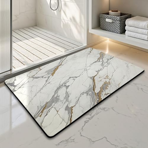 Badezimmerteppich 40X60Cm Weißes Marmormuster Superstarke Wasserabsorption Badematten,Badematte rutschfest,Schnell Trocknend Vielseitig Badematte,Für Küche Badezimmer Toilette Badezimmerteppich 40X60Cm Weißes Marmormuster Superstarke Wasserabsorption Badematten,Badematte rutschfest,Schnell Trocknend Vielseitig Badematte,Für Küche Badezimmer Toilette von Guoshuai