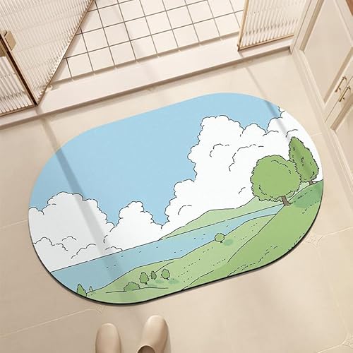 Badezimmerteppich 50X80Cm Baumwolken Duschvorleger Badematte Deko Küchenteppich Duschmatte rutschfest Waschbar Badteppich Badvorleger Kieselgur Dusche rutschfest von Guoshuai