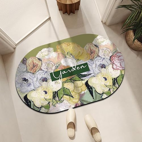 Badezimmerteppich 50X80Cm Elliptische Blume Duschvorleger Badematte Deko Küchenteppich Duschmatte rutschfest Waschbar Badteppich Badvorleger Kieselgur Dusche rutschfest von Guoshuai