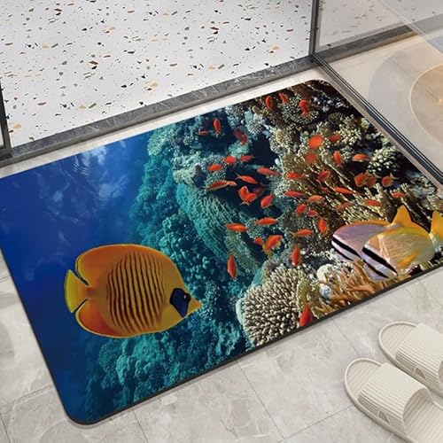 Badezimmerteppich 50X80Cm Fischkorallen Duschvorleger Badematte Deko Küchenteppich Duschmatte rutschfest Waschbar Badteppich Badvorleger Kieselgur Dusche rutschfest von Guoshuai