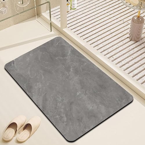 Badezimmerteppich 50X80Cm Grau Duschvorleger Badematte Deko Küchenteppich Duschmatte rutschfest Waschbar Badteppich Badvorleger Kieselgur Dusche rutschfest von Guoshuai